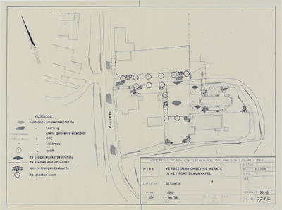 214614 Plattegrond van de ontworpen verbetering van de inrichting van het terrein rond het kerkje in het Fort ...